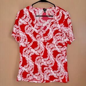 Rafaella Women's Short Sleeve Wrap Front Red White Floral Blouse Top Size Medium